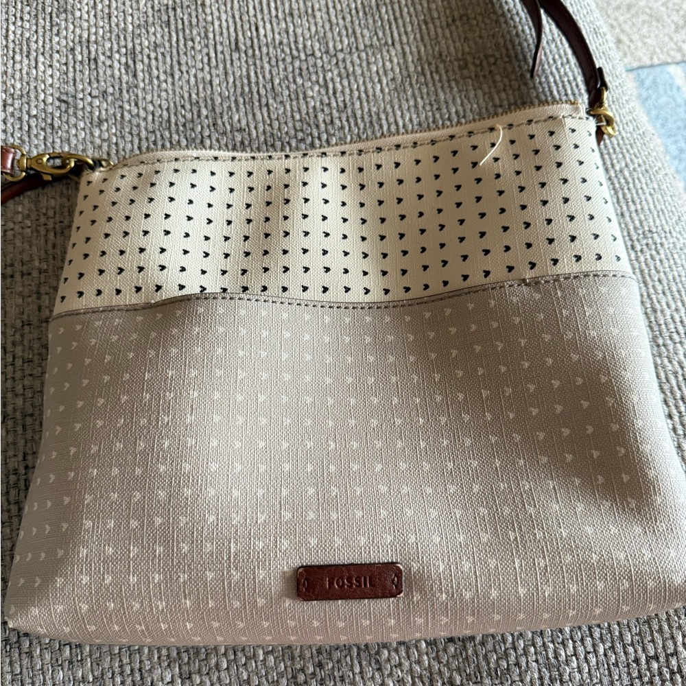 Fossil Beige and Cream Crossbody Bag